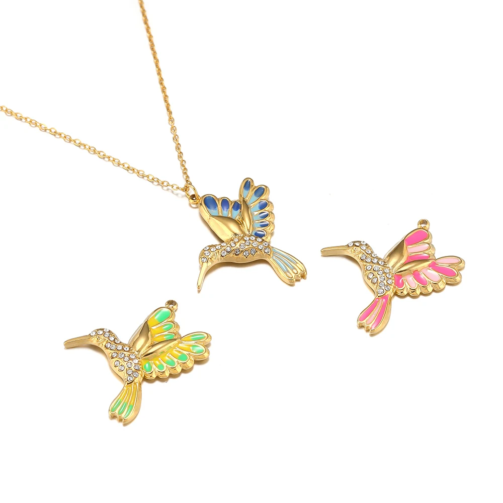 

5pcs/Lot Stainless Steel Hummingbird Bird Charms Enamel Gold Plated Pendants for Diy Jewelry Making Bracelet Necklace Supplies