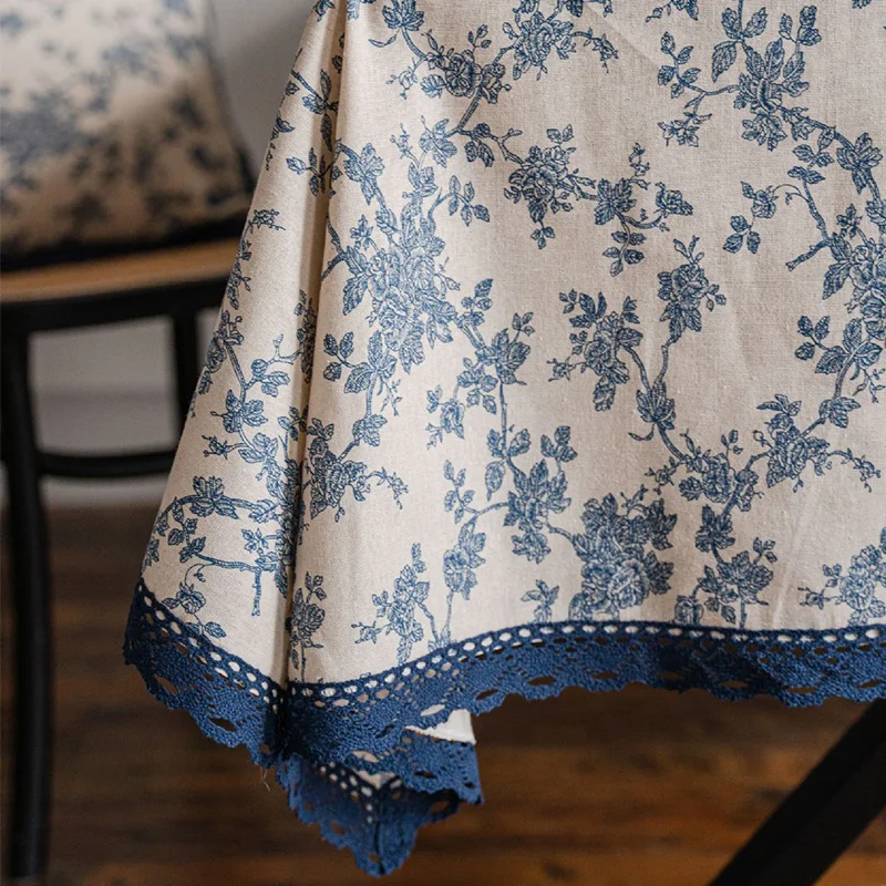 Mantel de encaje de macramé Vintage lavable, cubierta de mesa decorativa para el hogar, color azul marino, tamaño surtido, TJ9517