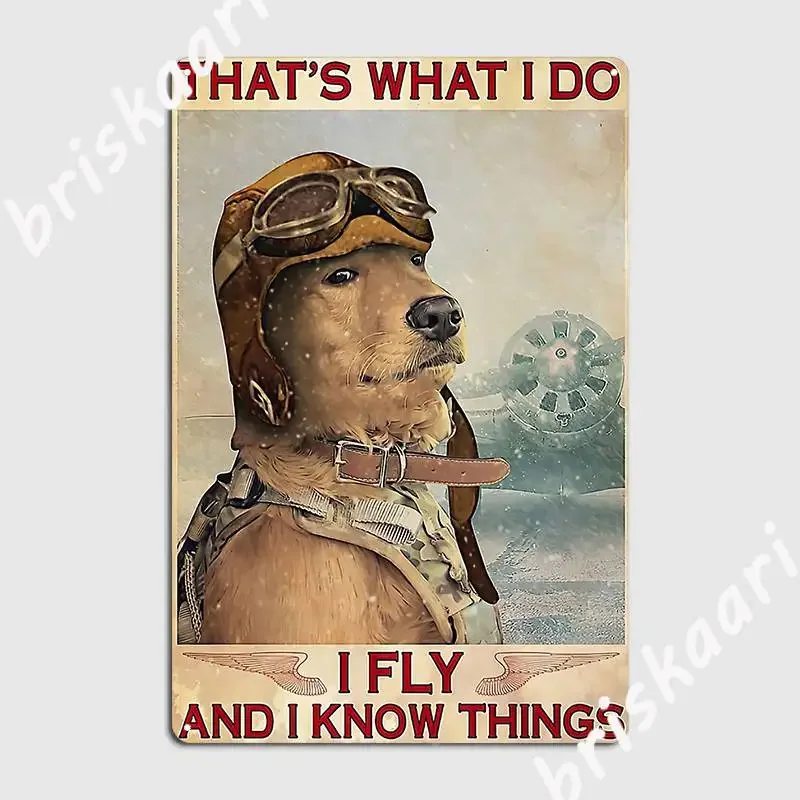 Golden Retriever Pilot That‘S What I Do I Fly And I Know Things Poster Metal Plaque Plaques Design Party Tin Sign Poster