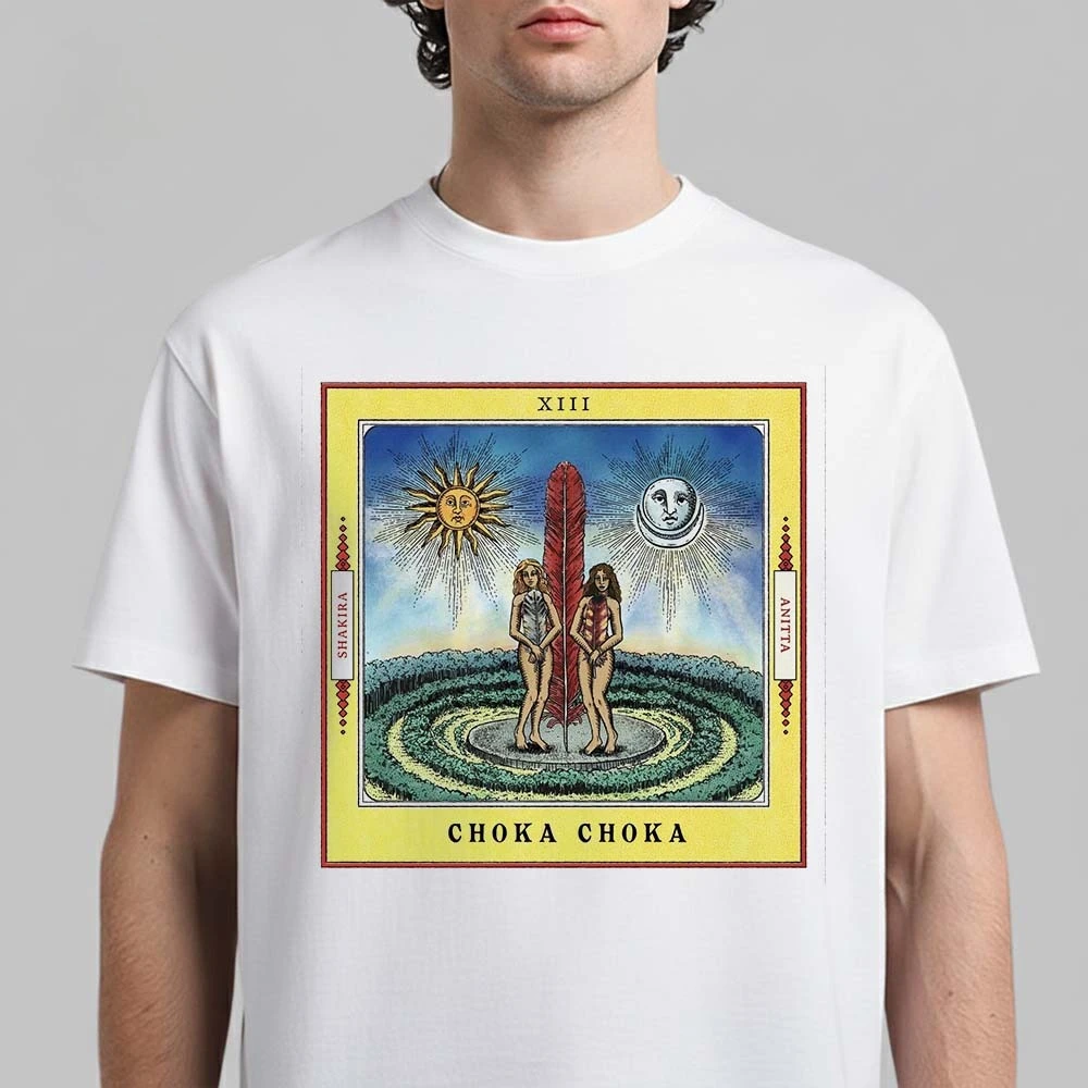Camiseta Unissex Estampada Shakira & Anitta Choka Choka 100% Algodão, Nova Coleção Verão 2026, Estilo Oversize Y2K, Camiseta Masculina Streetwear