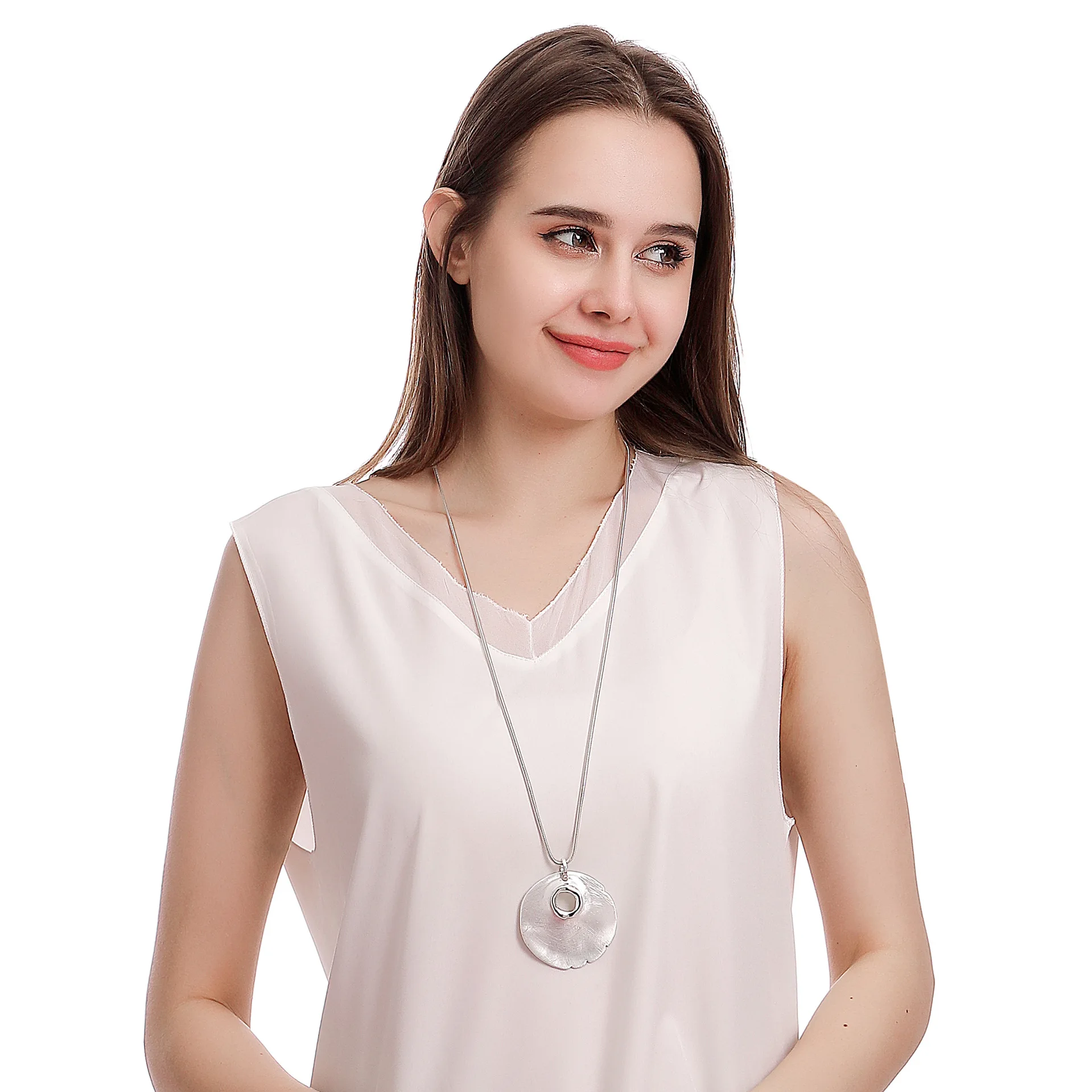 DIY accessories foreign trade long necklace women's European and American geometric round two-color snake bone cha