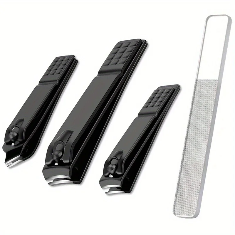 4-piece black stainless steel nail clipper with nano glass file polishing nail file manicure tool set