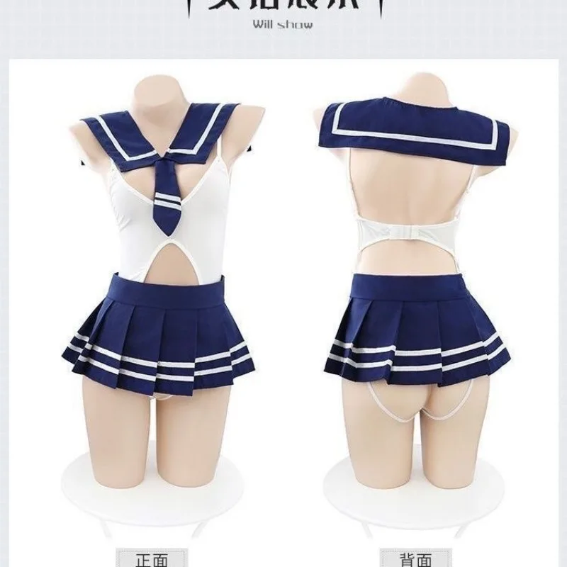 Erotische Crotchless Bodysuit Cosplay Japanse Student Lingerie Backless Jk Uniform Rollenspel School Meisje Mini Rok Sex Kostuum