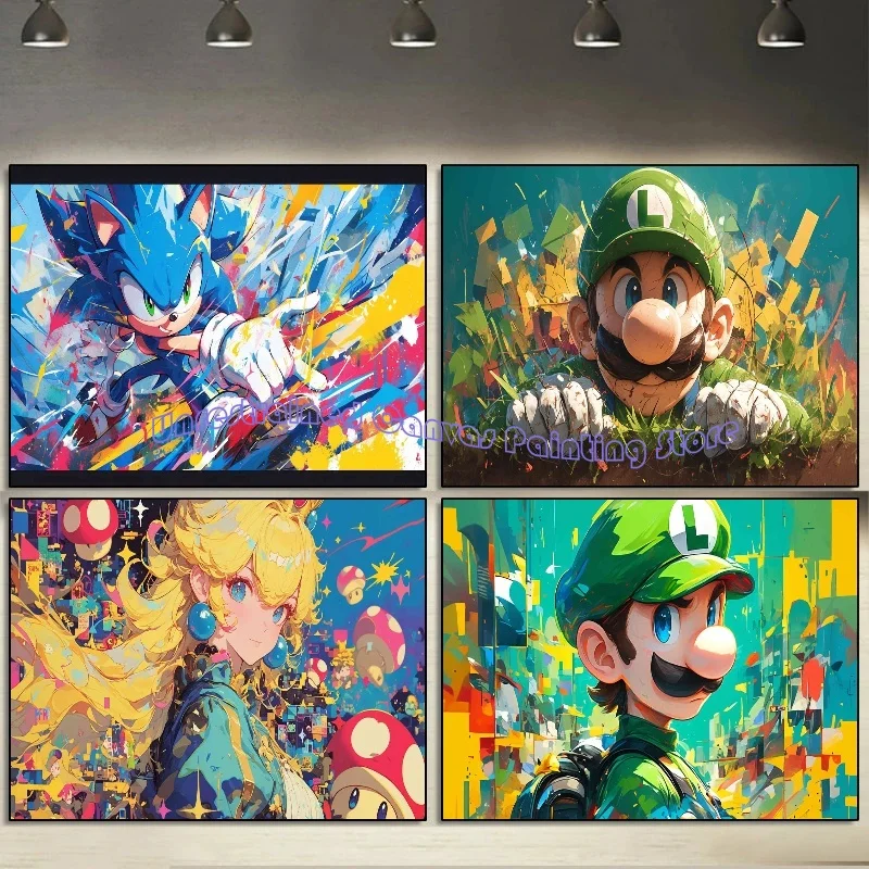 Graffiti Watercolour Art Mario Poster Prints Playroom Canvas Paintings Wall Picture Living Room Kids Bedroom Home Decor Cuadros