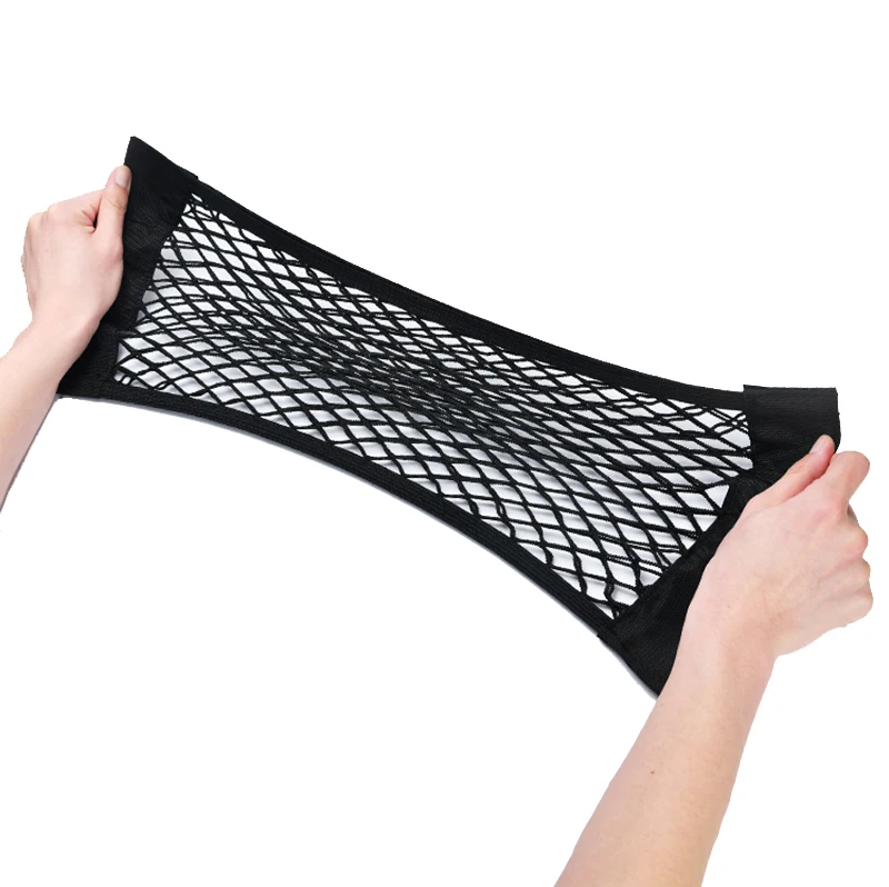 T-1341 40*25cm Nylon Magic Sticker Mesh Storage Bag Pocket Cage Elastic String Net Car Back Seat Hanging Auto Tidying Organizer