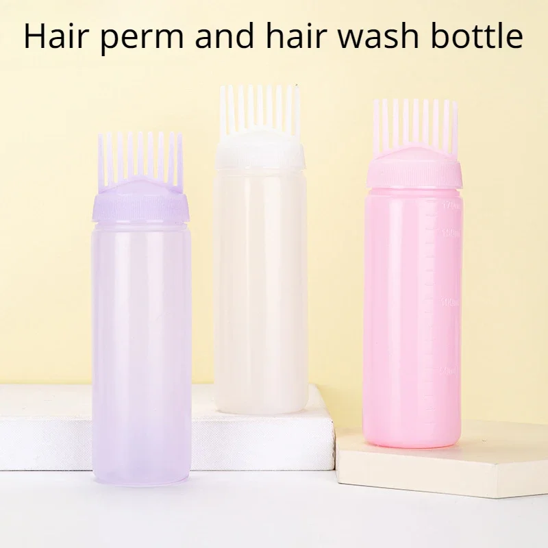 Hair Shampoo Bottle with Graduated Comb Teeth Salon Treatment Oil Perm Dye Bottle Dye Paste Color Plastic Dry Cleaning Bottle