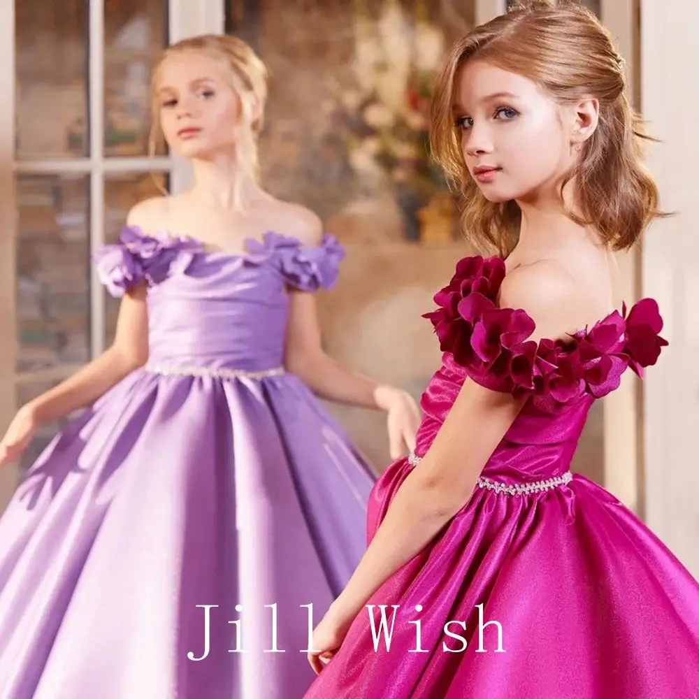 Jill desejo elegante fúcsia vestido da menina apliques lilás princesa dubai vestido para crianças festa de comunhão casamento quinceanera 2025 j167