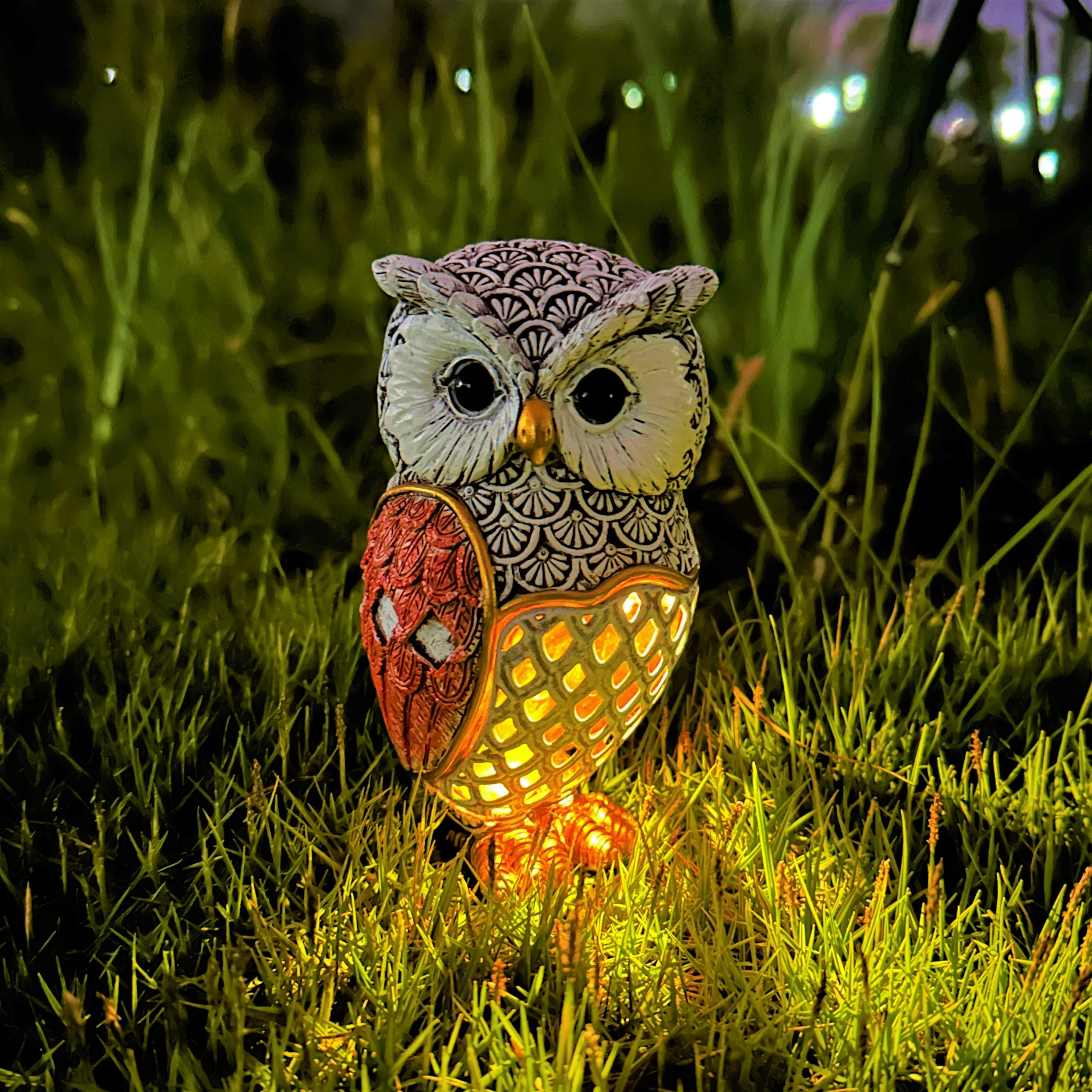 1pc solar light, red owl statue light, creative outdoor landscape decorative light, suitable for garden, courtyard, lawn, Valentine's Day, gift for friends