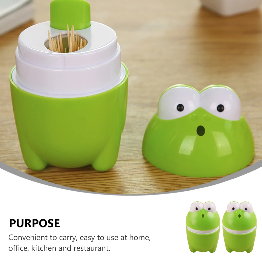 

2pcs Frog Toothpick Box Automatic Dispenser Cartoon Holder Press for Home Party Hotel Restaurant Kitchen Bar Supplies