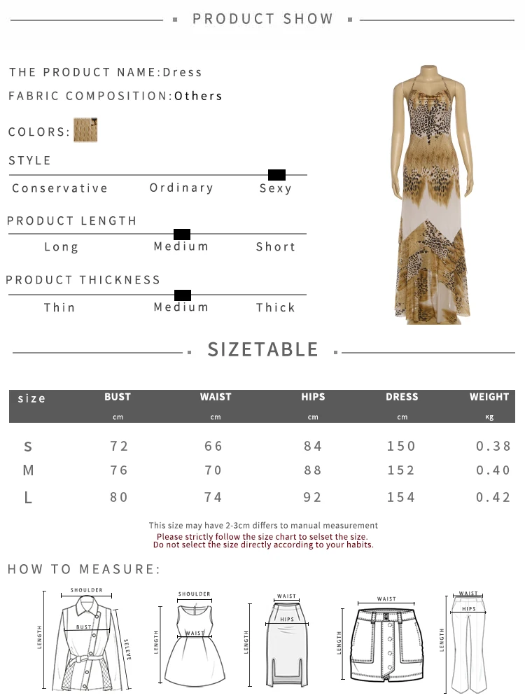 Sisterlinda Damen Langes Kleid mit Leopardenmuster, Trendiges Sexy Mode-Schnürkleid mit Neckholder, Rückenfreies Design, Tailliert, Rüschensaum, Elegantes Vestido – Detail 1