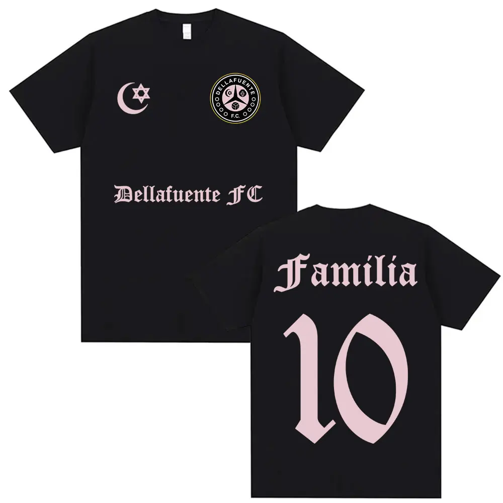 Camisetas com Estampa de Letras do Álbum do Rapper Dellafuente para Homens e Mulheres, Camiseta Casual de Algodão de Manga Curta, Moda Hip Hop de Verã