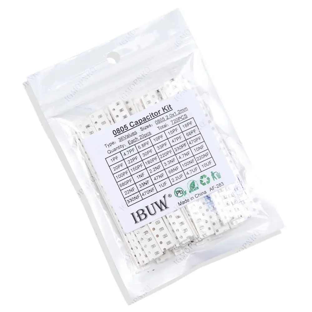 36values each 20pcs=720pcs 0805 SMD Capacitor assorted kit 1pF~10uF component diy samples kit 1PF 4.7PF 1NF 2.2NF 3.3NF 1UF 10UF