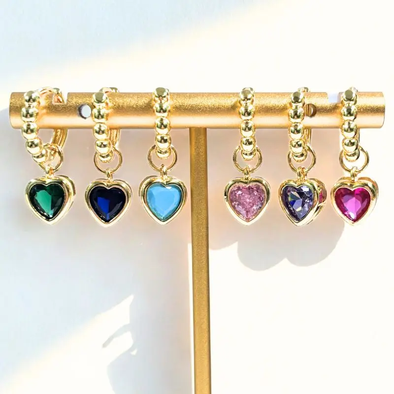 

925 Sterling Silver Needle Heart/Square Shape Pendant Hoop Earrings Exquisite Colorful Zircon Gold Earrings Women's Fine Jewelry