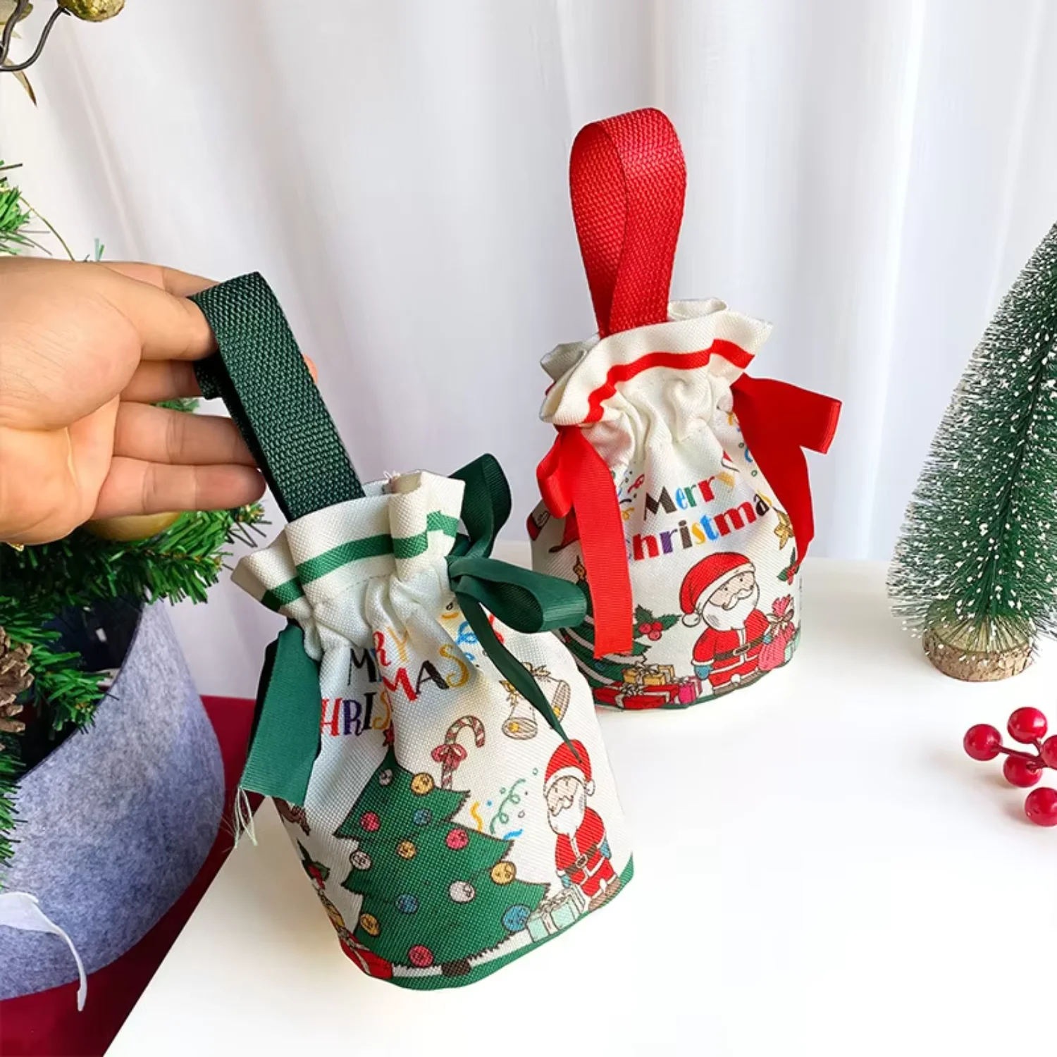 High Quality Linen Santa Sacks Christmas Gift Bag with Drawstring for  Wholesale Featuring a Gnome Sublimation Design