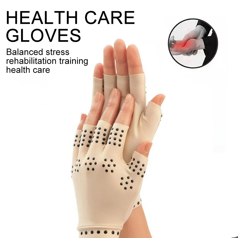 KoKossi กาวจ่ายความดันถุงมือครึ่งนิ้ว Magnetic Therapy Anti SLIP Rehabilitation กีฬาฟิตเนสขี่จักรยานถุงมือ