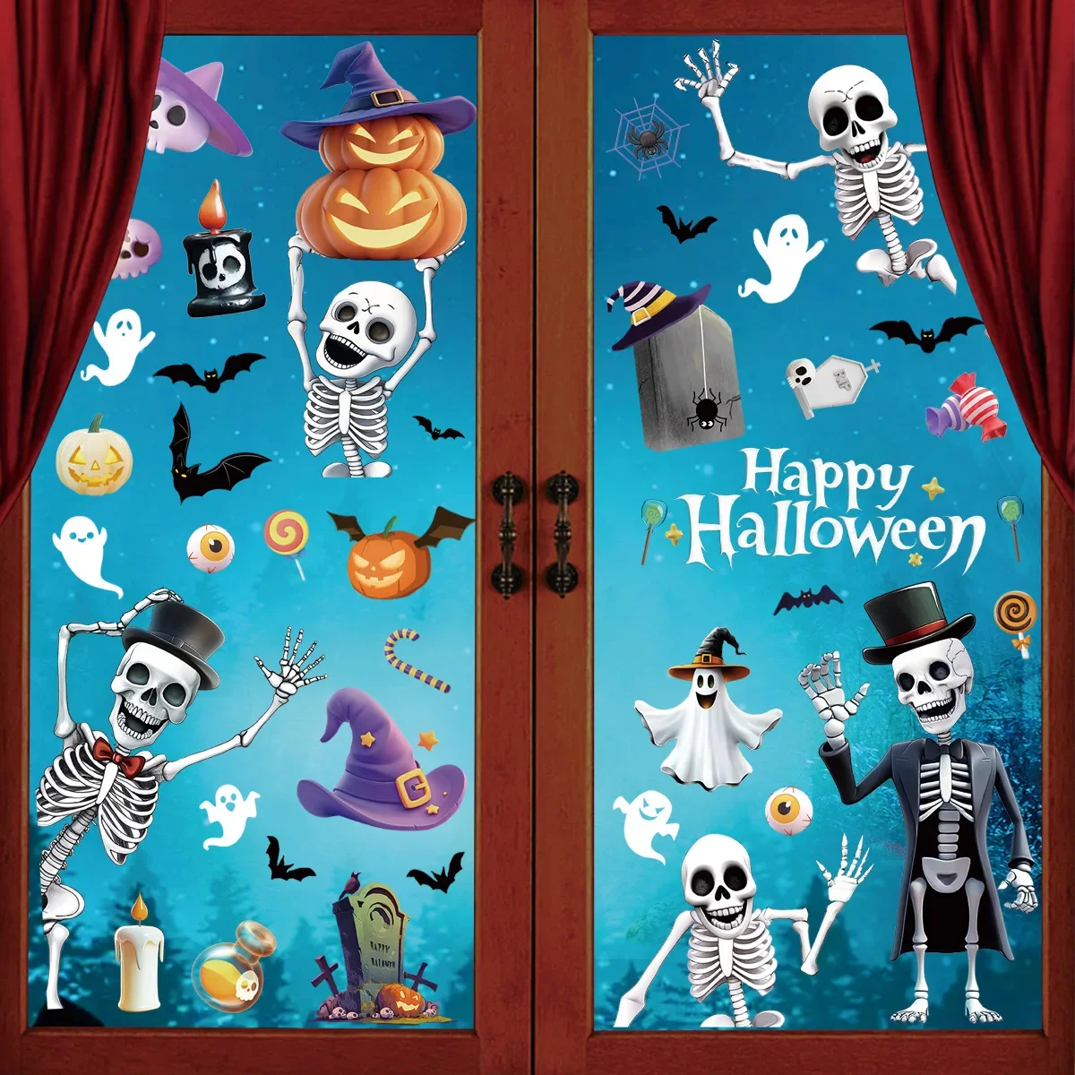 Halloween Statischer Fensteraufkleber Totenkopf Geist Aufkleber Gruselige Partydekorationen Home Office Glastür Gruselige Urlaubsdekoration Geschenke