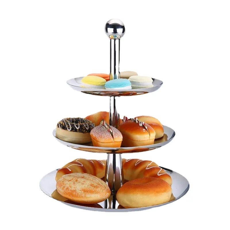 European-Style Creative Three-Layer Dim Sum Plate Fruit Basket Pallet Rack Stainless Steel Snack Dish Wedding Plate Hotel Cake S