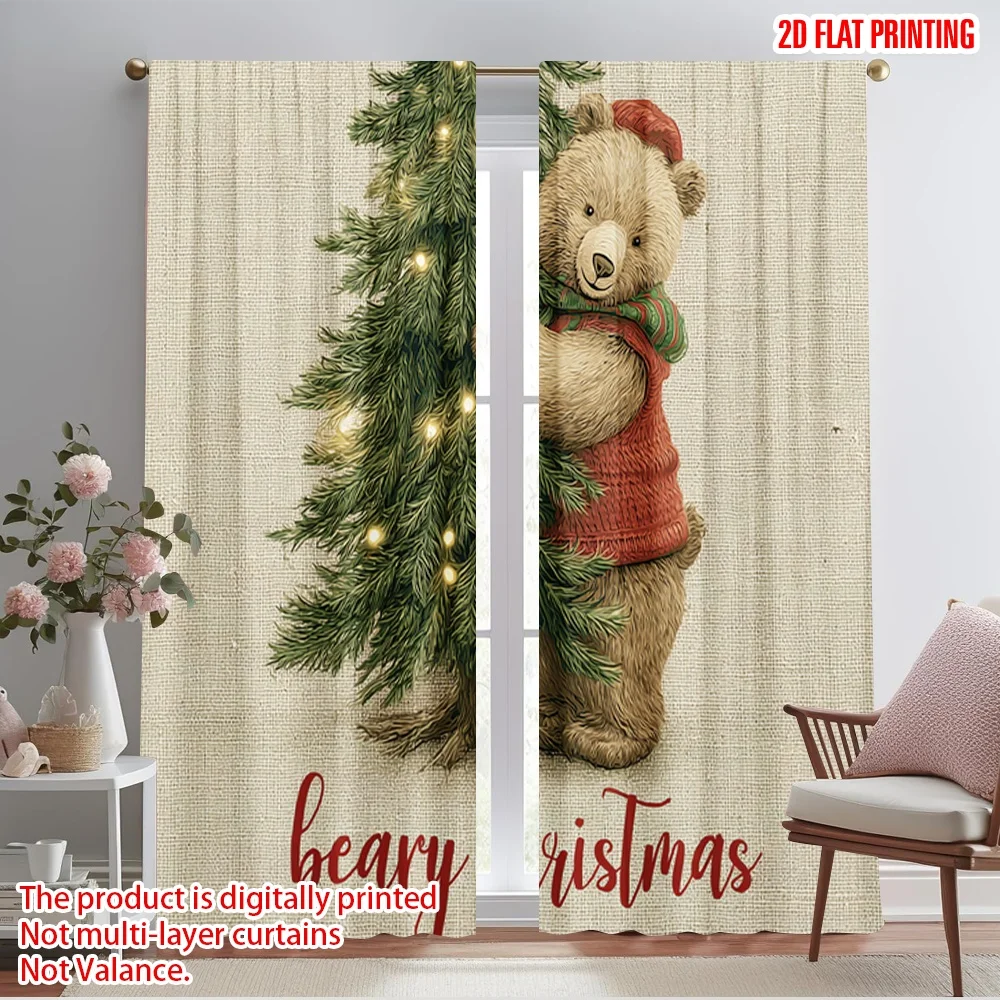 2pcs,2D plane printing Curtains Roller Blinds Bear Tree Versatile Fabric (without rod) Art Deco Festive Use for Living Room,