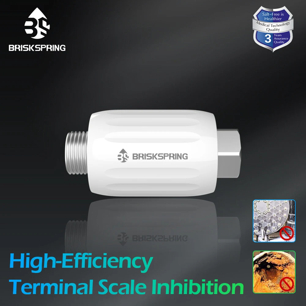 Briskspring Terminal Scale Inhibition Water Softener System Descaler Anti Limescale & Hard Water for Water Heater Shower Filter