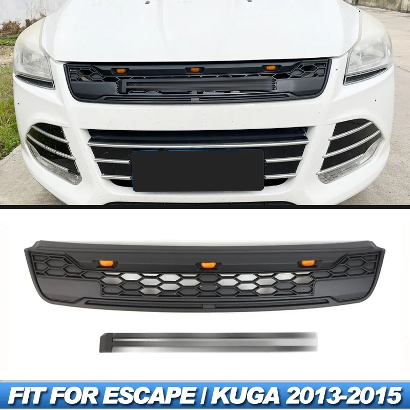 Applicable to Ford Escape/Kuga 2013-2015 grill with LED light decoration modification, front bumper grille accessories