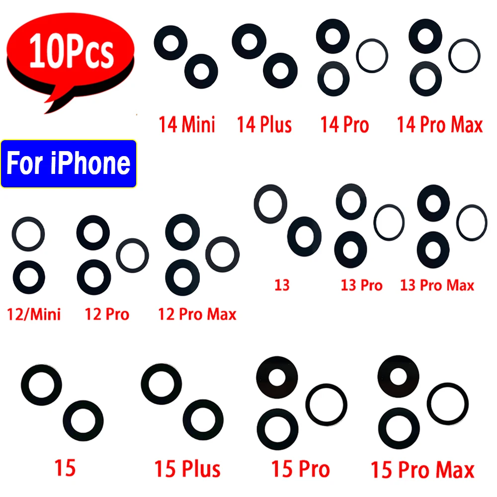 10Pcs， NEW Tested Replacement Rear Back Camera Lens With Adhesive For iPhone 15 13 12 12 Pro 12 14 Pro Max 12 mini 14 15 Plus