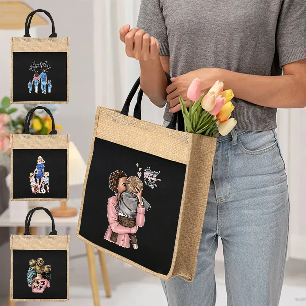 Women's Shoulder Tote Bag Reusable Shopping Bags Women's Linen Tote Bag Mom Pattern Print for Grocery Shopping Tote