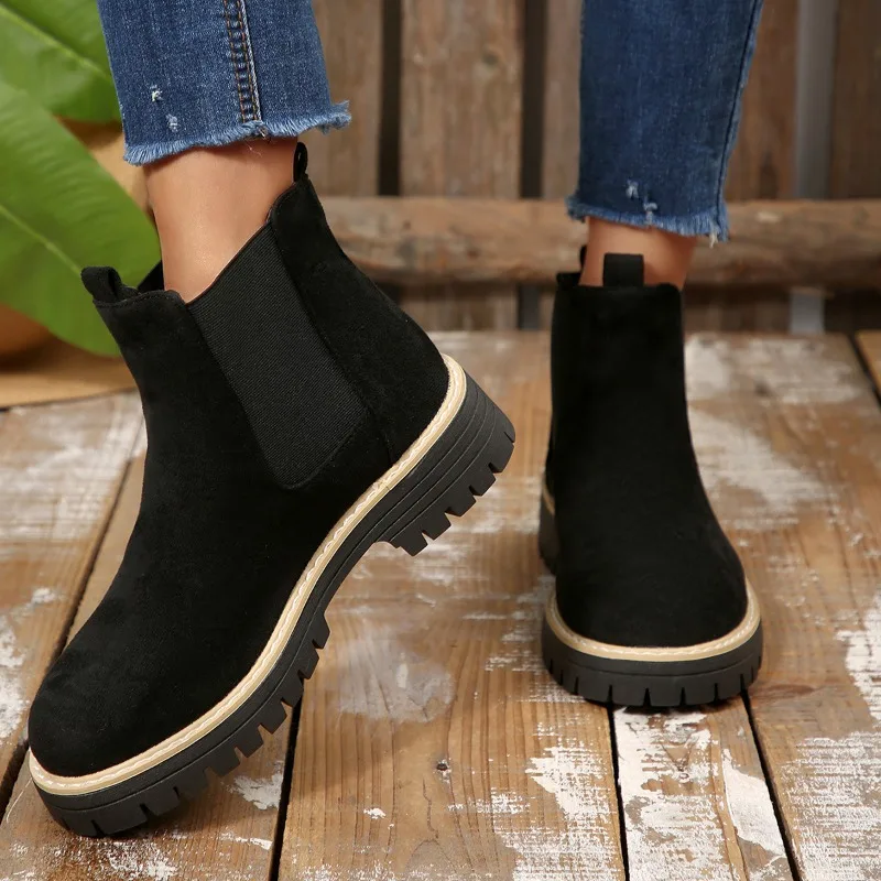 المرأة أحذية الموضة المريحة الجديدة جولة تو شتاء دافئ سميكة وحيد زيادة تنوعا أحذية بوت قصيرة التنقل اليومي الأحذية #2