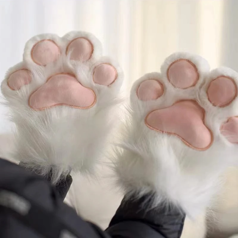 Guantes de garra de gato peludos de felpa de piel sintética, mitones de patas de zorro de Animal, disfraz de Halloween, accesorios para adultos