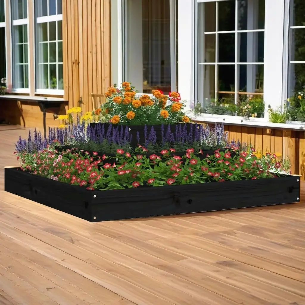 80x80x27 cm Solid Pine Wood Black Planter Box for Outdoor Garden Decor