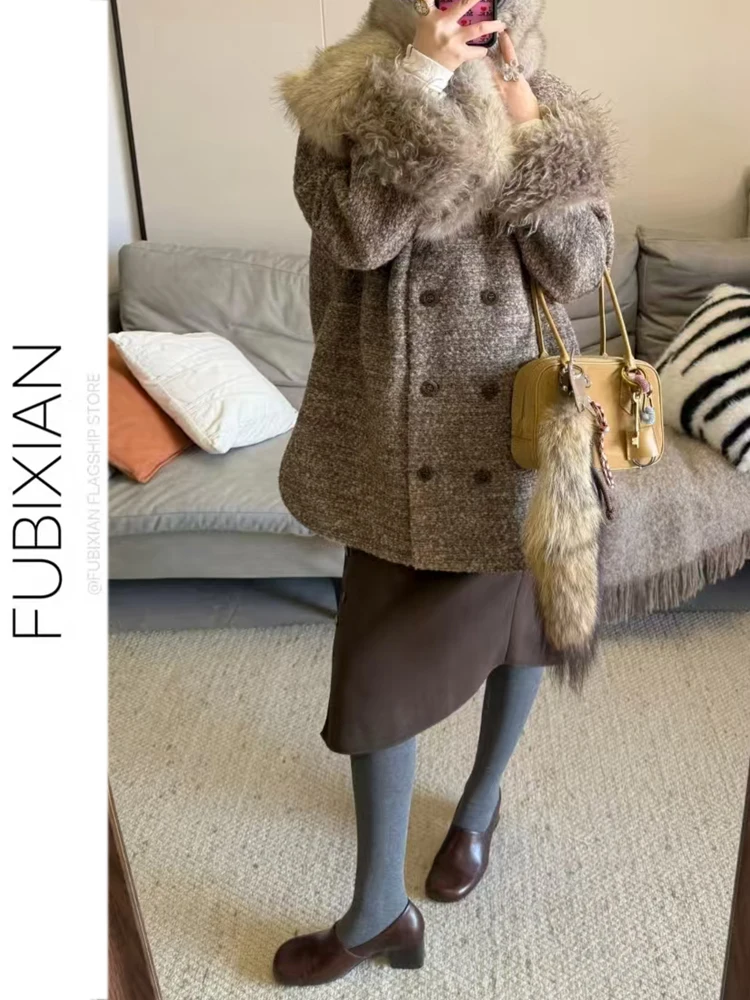 Retro Flutton Midi-rok voor dames Herfst Winter Bruin Afslankend Veelzijdig Zacht temperament Lange rok Hoge taille Stra...