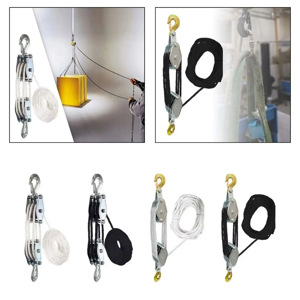 Heavy Duty Handheld Crane Polyethylene Rope Steel Wheel Rope Pulley Block 270° Rotatable Durable Lifting Pulley Portable Lifting