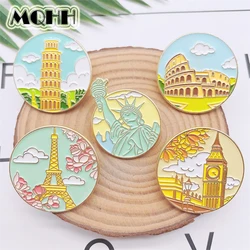 Cartoon Sweet Tourism Scenery World Famous Scenic Spot Enamel Pins Tower Flowers Round Alloy Brooch Badge Jewelry Gift For Kid