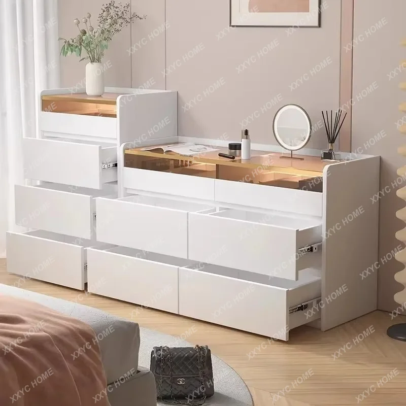 XXSolid Wood Chest of Drawers Bedroom Wall-Mounted Dressing Table Integrated Bedside Cabinet Jewelry Storage Cabinet