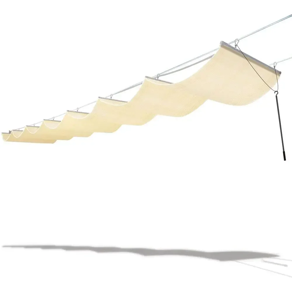 7' x 40' Pergola Cover Shade , Retractable Awning Sun Shades Outdoor Patio Pergolas Kit or Deck Backyard Gazebo, Wave Shade Sail