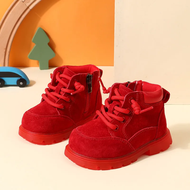 2024 nowe jesienne buty dzieciฤce dla dziewczynek skรณrzane botki miฤkka podeszwa Zip Side moda maluch buty dzieciฤce 15-25