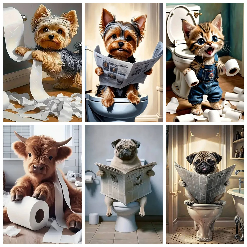 Hund Diamant Malerei Katze Toilette Cartoon Diamant Mosaik voller runder Bohrer Stickerei Tier Dekoration Wohnzimmer