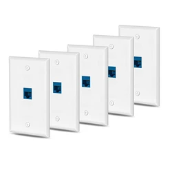 NEW-5 Packs Cat6 Ethernet Wall Plate Outlet 1 Port RJ45 Network Female To Female Keystone Wall Coupler Jack Plate - Blue