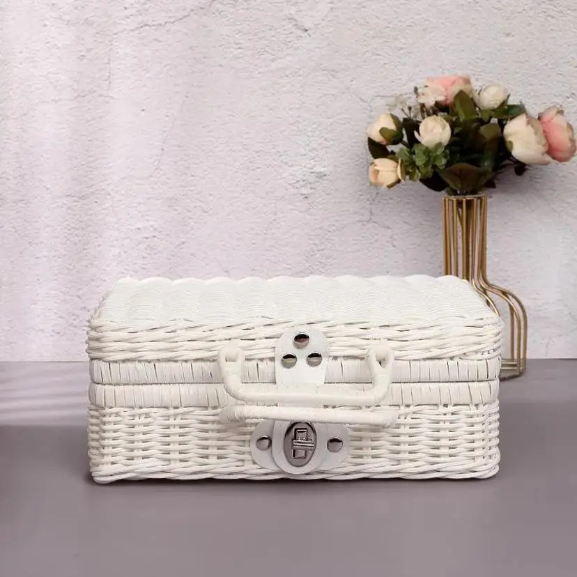 1Pcs Portable PP Rattan Baskets Picnic Storage Basket Retro Wicker Suitcase Woven Hand Gift Box Sundries Cosmetic Organizer Boxs view 5
