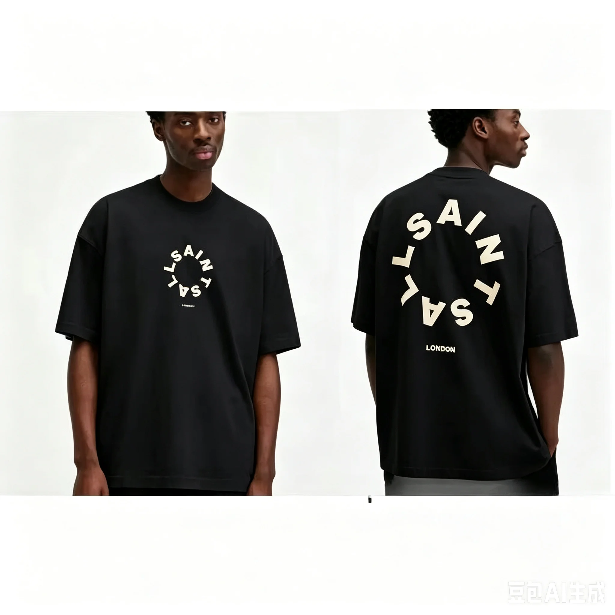 Men's Oversized Cotton TShirt with Circular Saint Louis Print Couple Matching T-shirt Trendy London Streetwear Short Sleeve Top