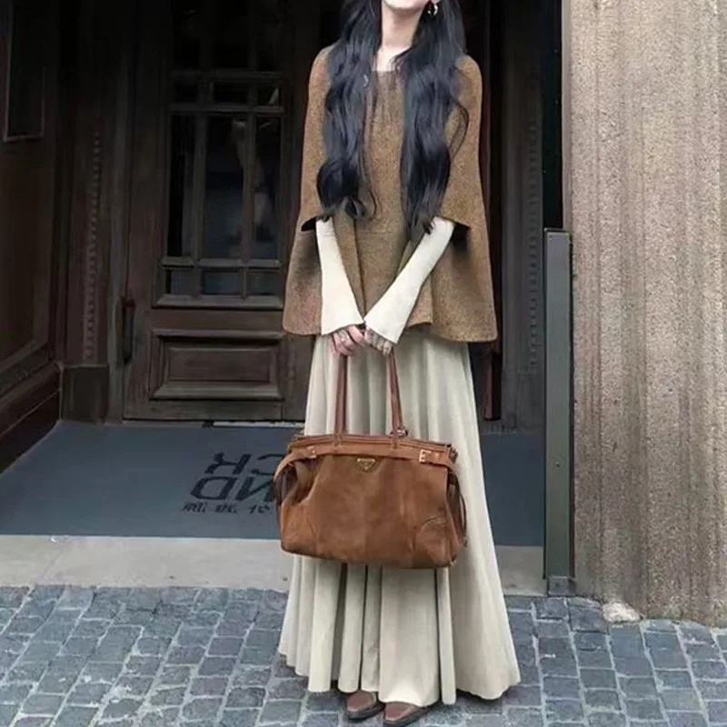 

Early Autumn Women's Top 2025 New Cape Shawl Outerwear Coat Dress Set