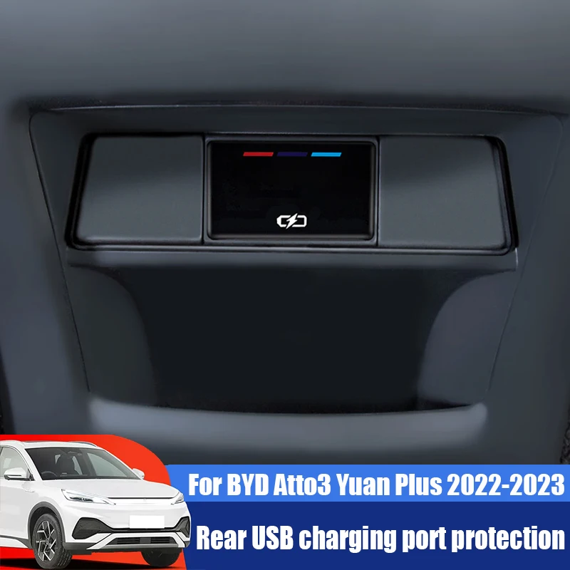 Dla BYD Atto3 Yuan Plus 2022 2023 tylnego port ładowania USB pokrywa ochronna podłokietnik ze schowkiem gniazda osłona przeciwkurzowa do wnętrza