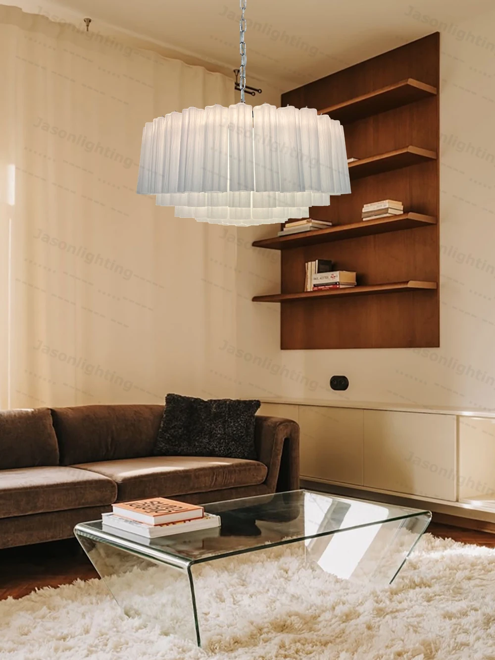 Home French Glass Art Round Dimmable LED Chandelier
