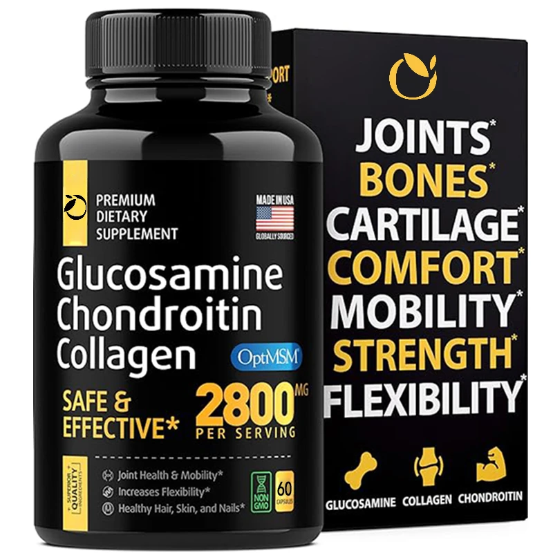 Glucosamine Chondroitin MSM Capsules - Male and Female Joint Support Supplement, Glucosamine Hydrochloride -60 Capsules