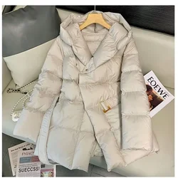 Brown Hooded Bread Dress Winter 2025 New Design Sense of Mid-length Solid Color All-in-one Waist Slimming Cotton-padded Jacket