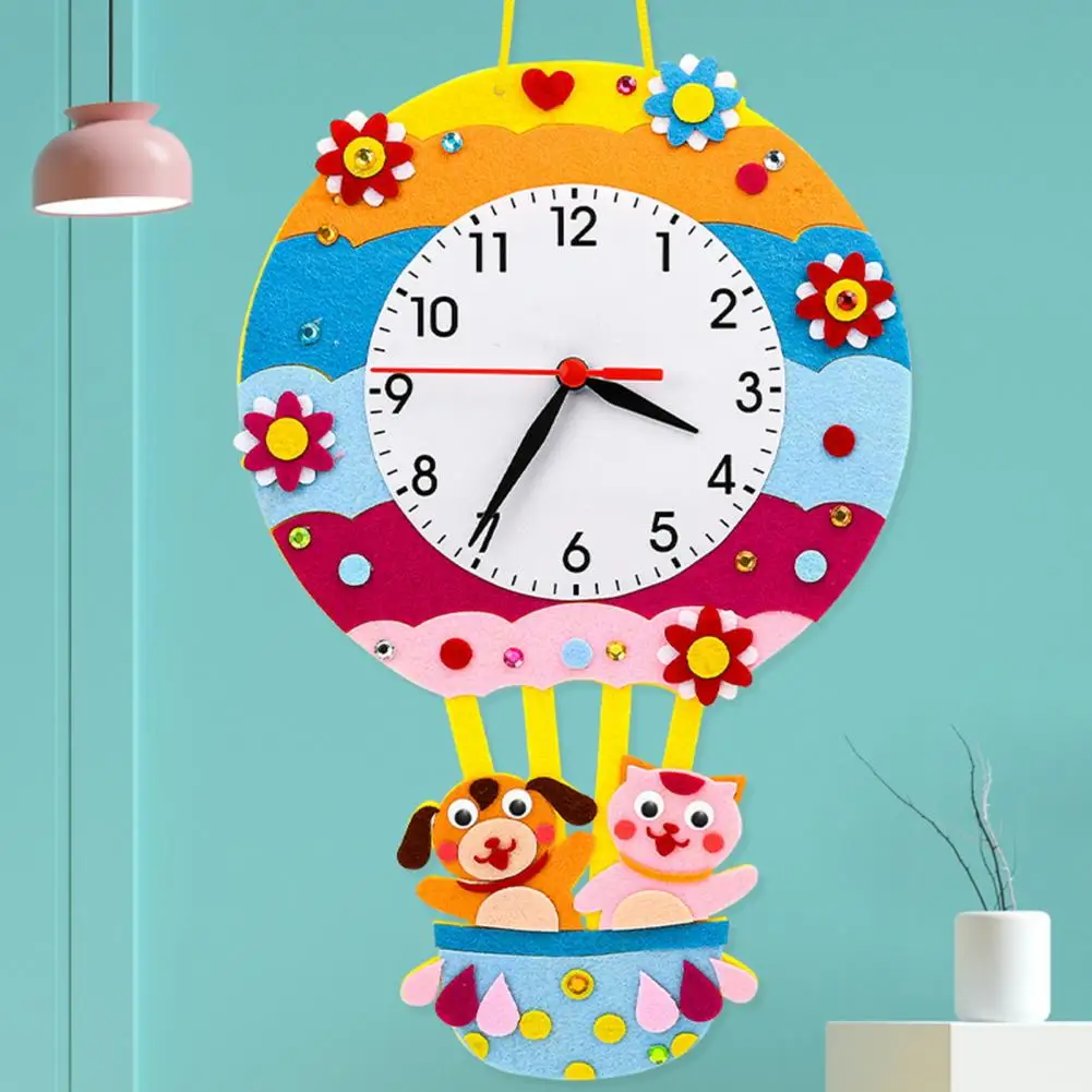 Juguete de bricolaje para niños, reloj no tejido hecho a mano, reloj de enseñanza de dibujos animados para educación cognitiva, regalo de cumpleaños para niños