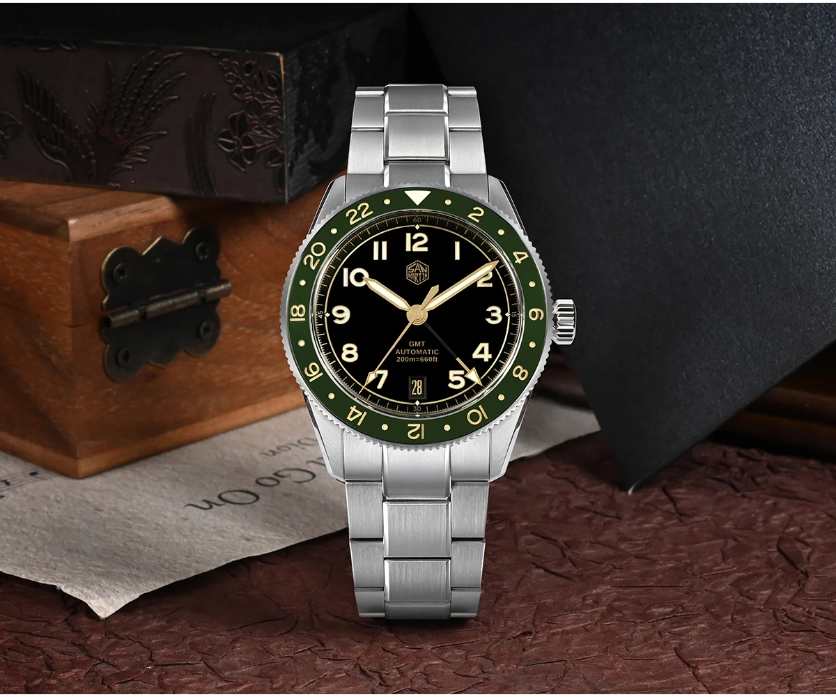 San martin-自動機械式スポーツウォッチ,トレンディなサファイア発光腕時計,sn0140w,38mm,nh34 gmt,20バー,ダイビング