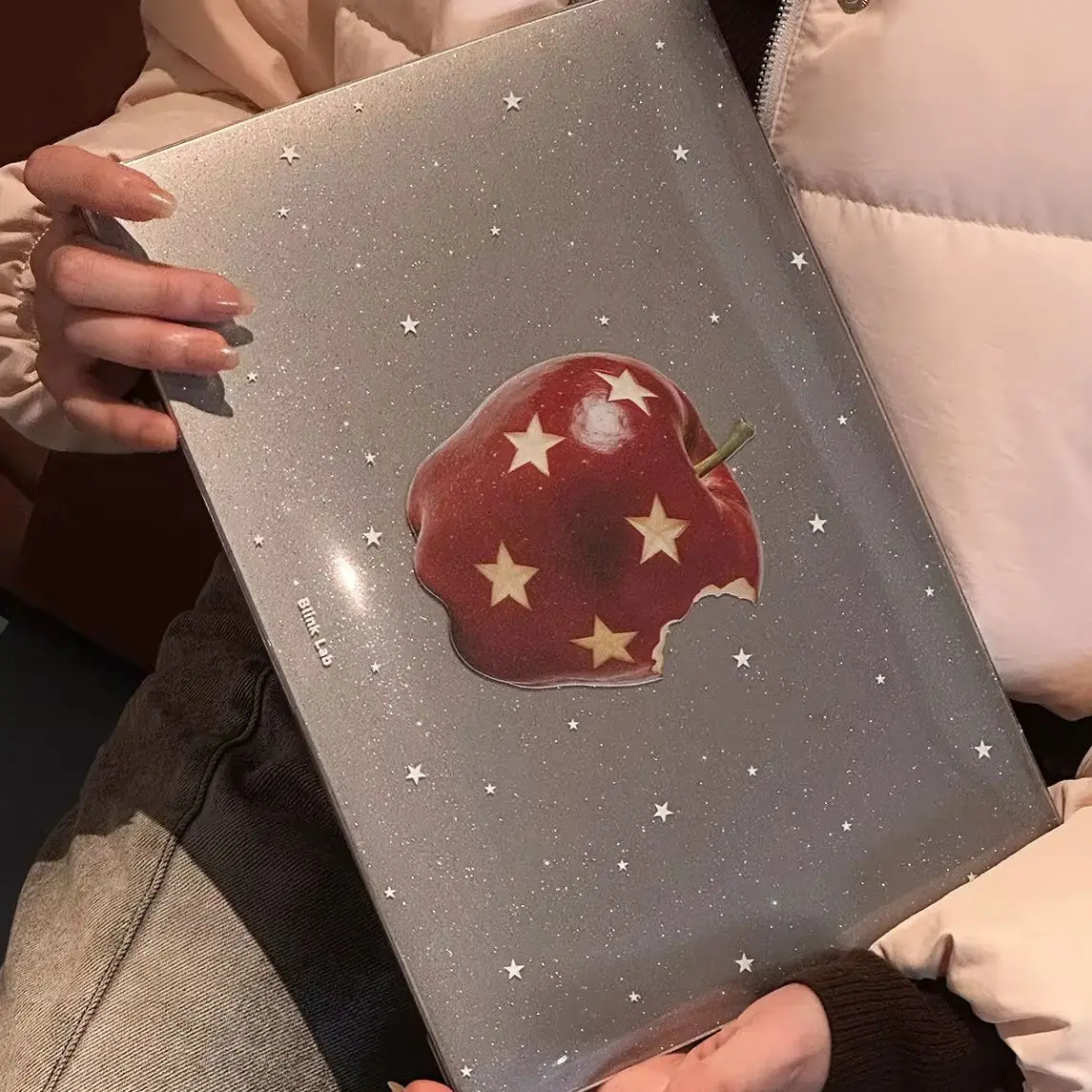 Red Apple Star Shining Glitter Laptop Case For Macbook Air 13.6 M4 NEO 15 M3 Hard Cover For Mac Book Pro 13 M1M2 14 M4 M5 16