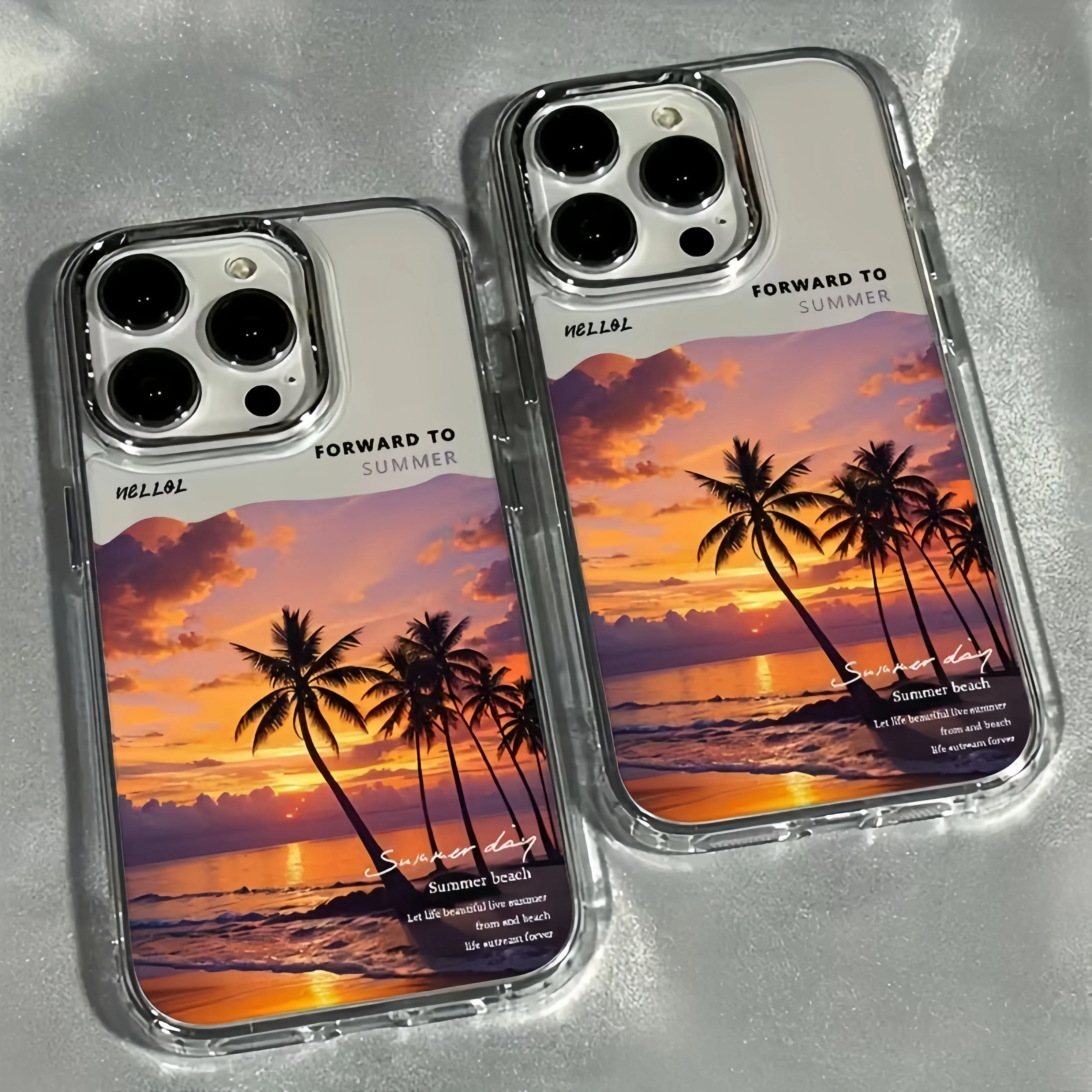 

Sunset Seascape Metal Frame Transparent Full Coverage TPU Phone Case for iPhone 17 16 15 14 13 12 11 Pro Max Plus XS X XR Cover