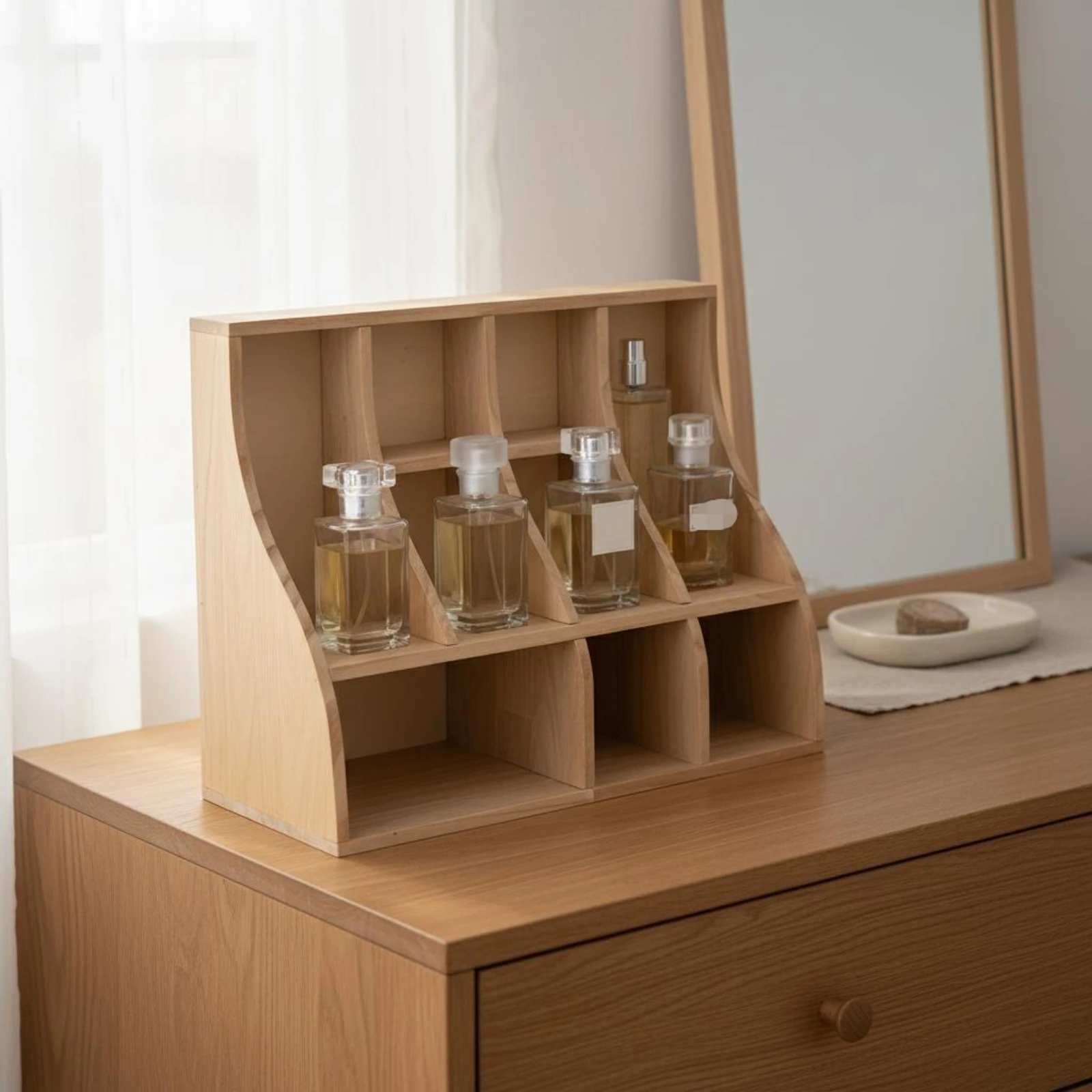 Desktop Storage Organizer Multifunctional Wooden Desk Organizer Shelf Curved Divider Shelf Solid Wood Wooden Desktop Rack Rustic