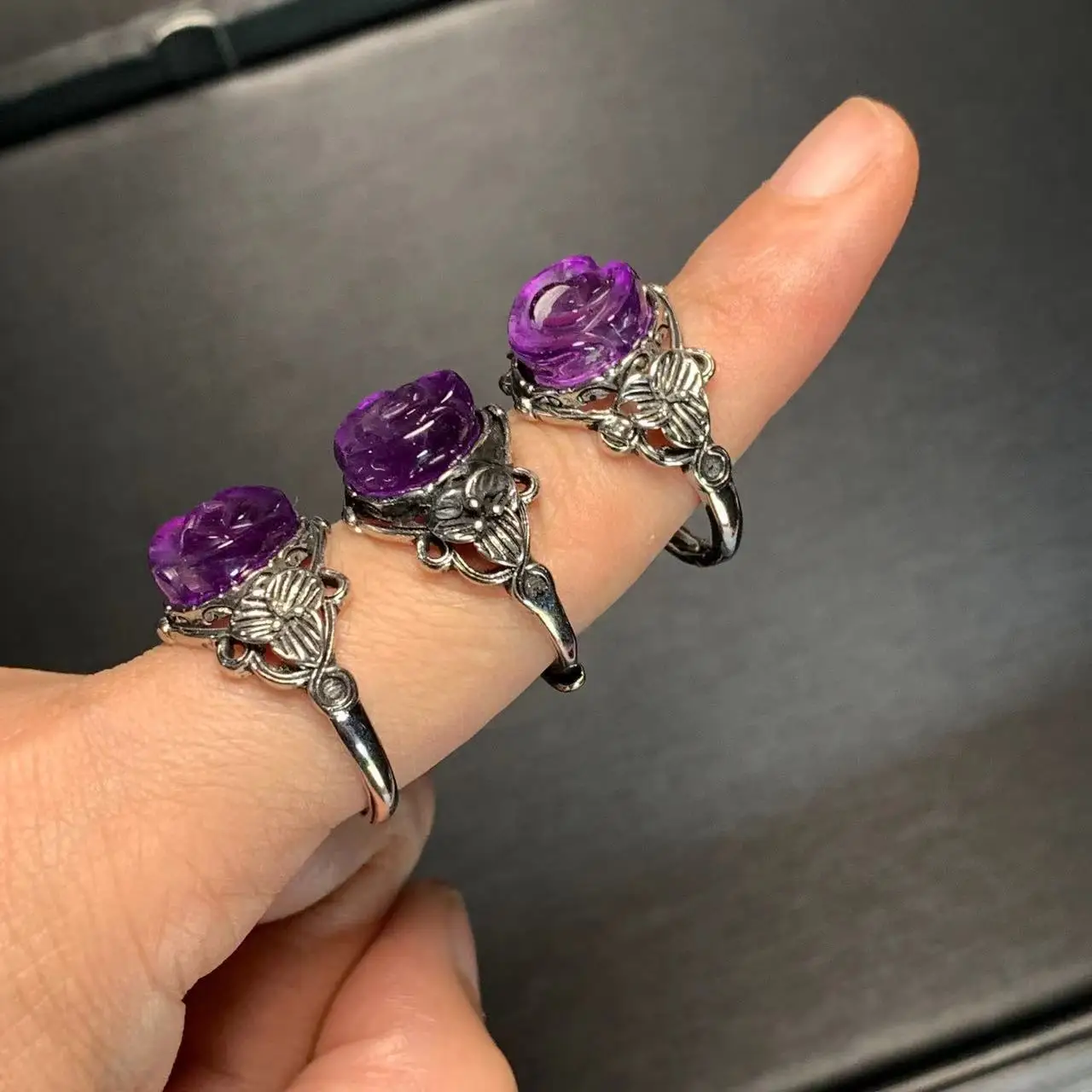 Vintage Natural Amethyst Flower Ring Female Jewelry for Women Gift Colorful Stone Crystal Cute Unique